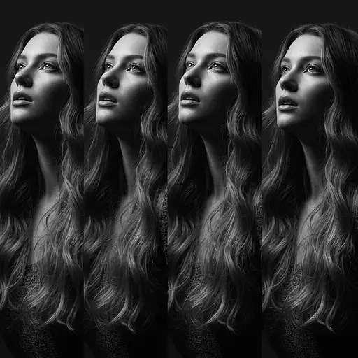 Portrait Woman With Long Wavy Hair Looking And The Side