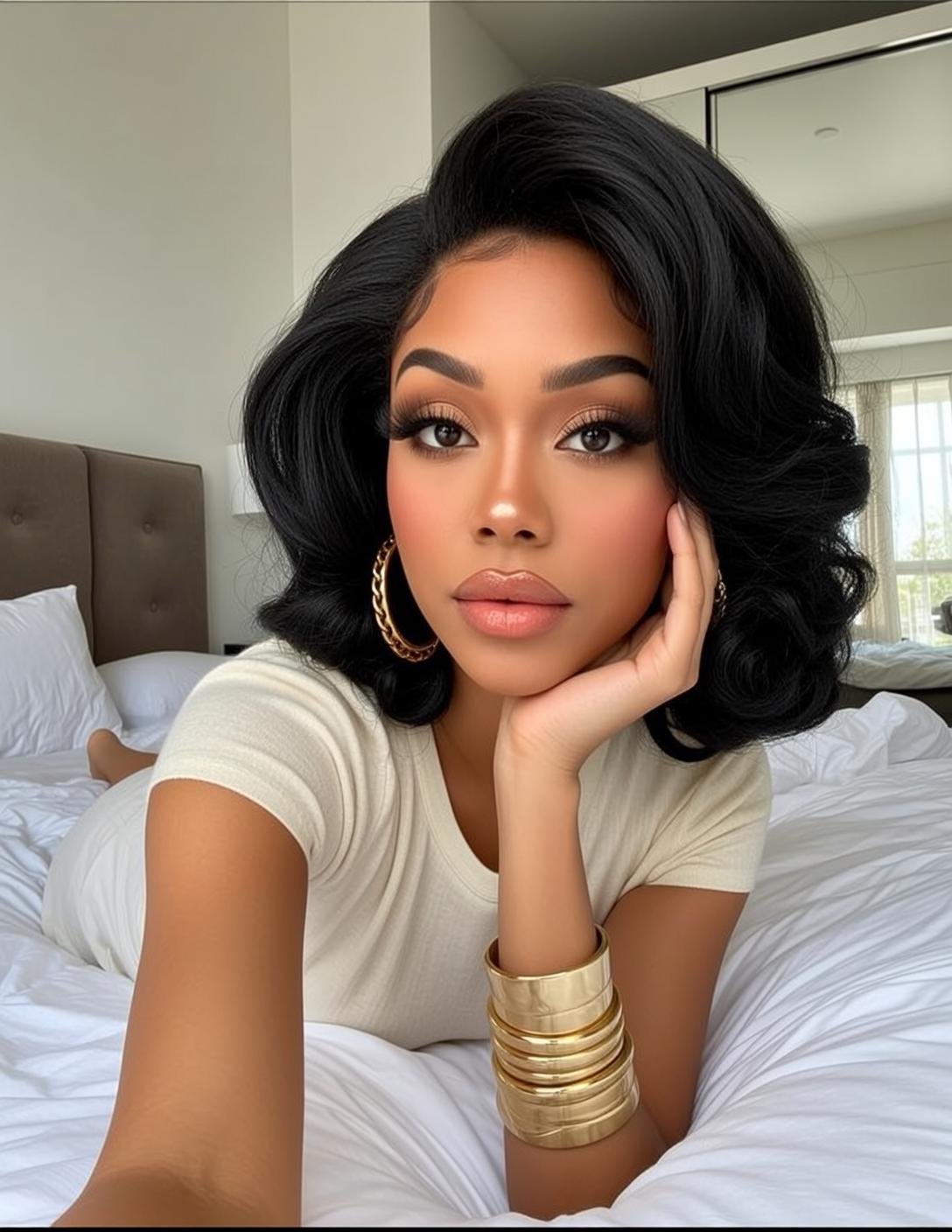 Hair Salon Young Black Voluminous Wavy Shoulder-length