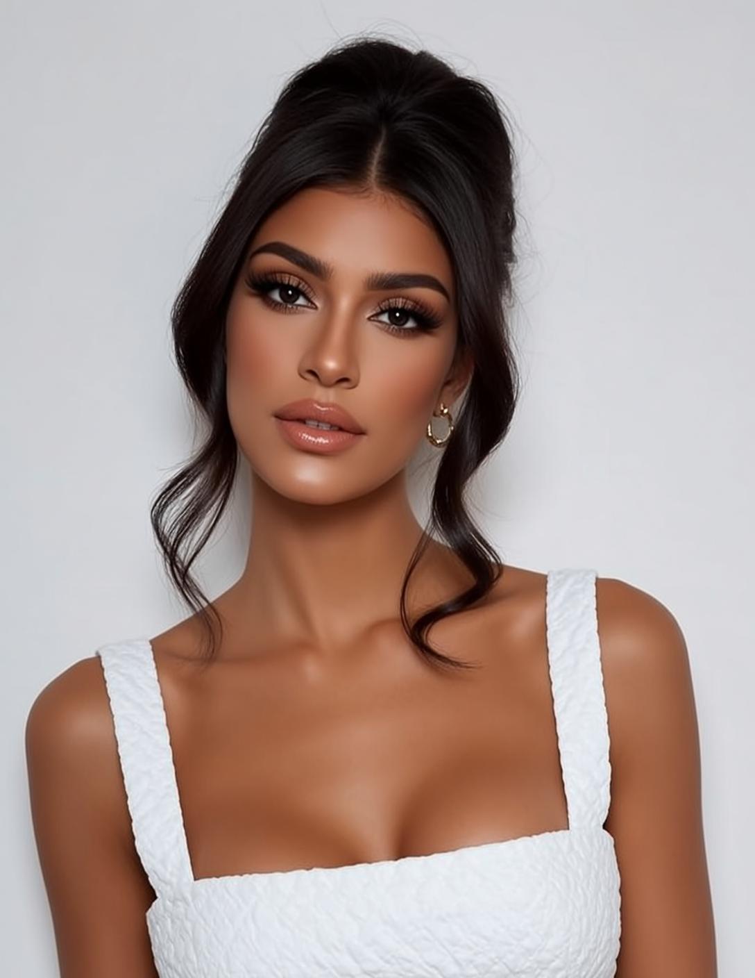 Tan Skin Woman Gold Hoop Earring Studio