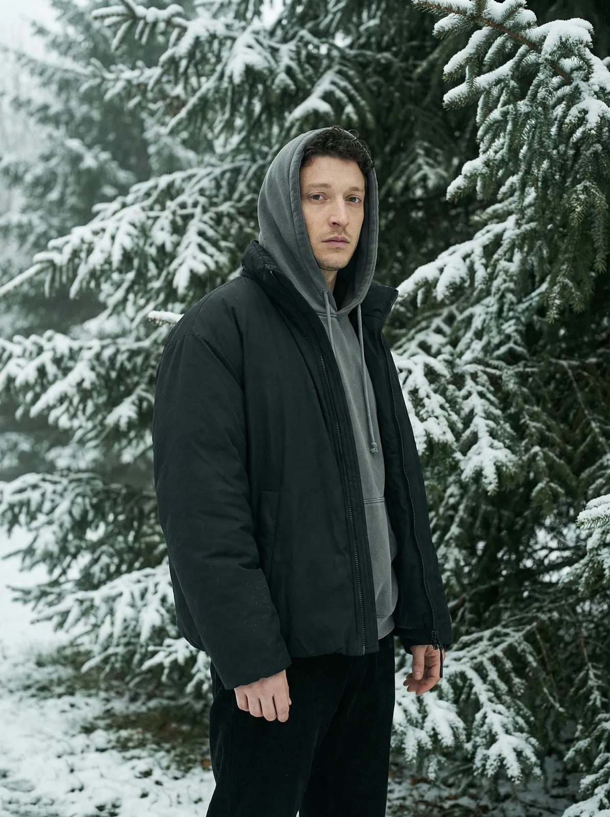 Man Winter Forest Low Angle Photorealistic
