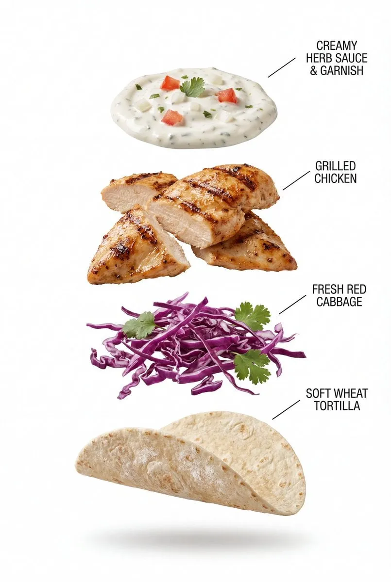 Grilled Chicken Taco With Fresh Ingredients White Background