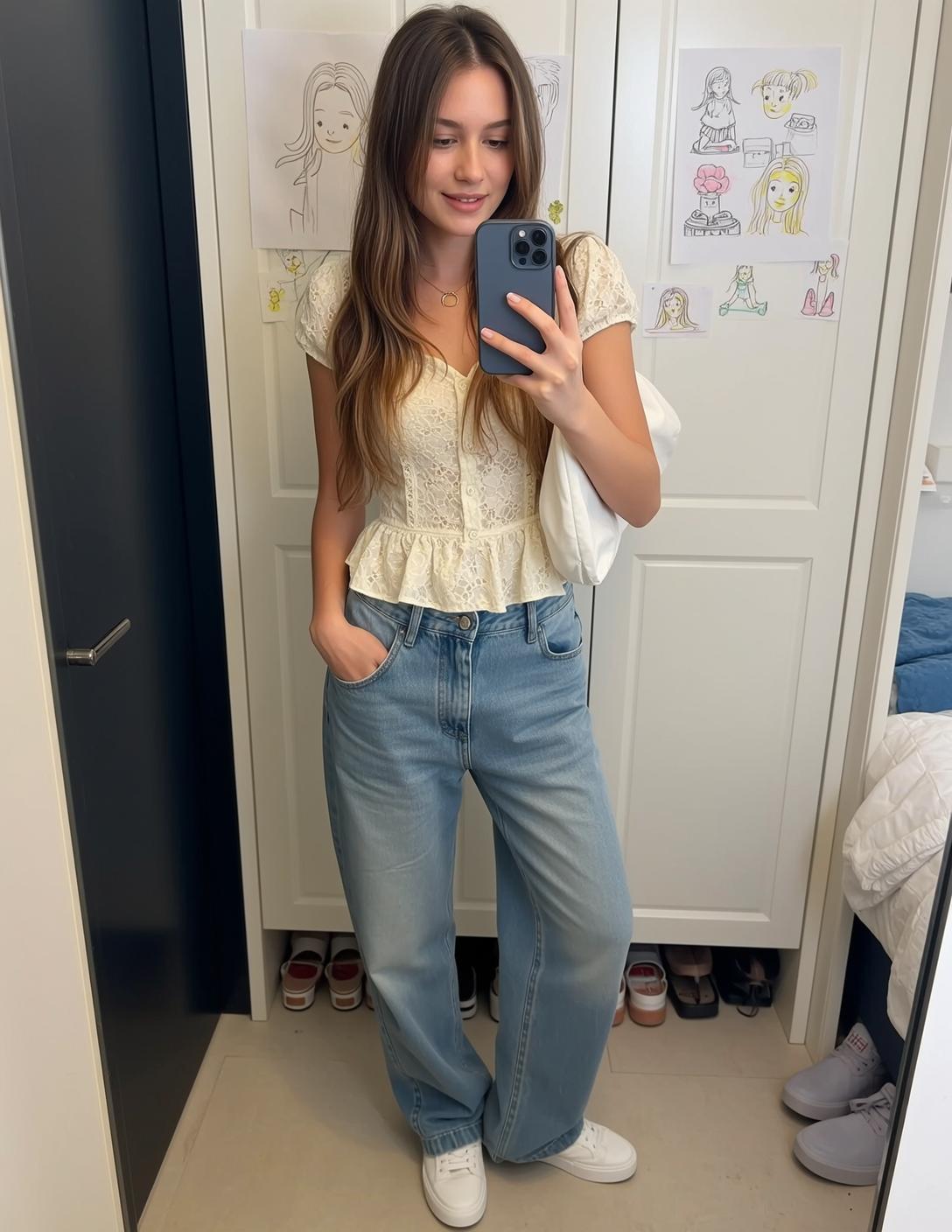 Lace Peplum Top Closet Selfie