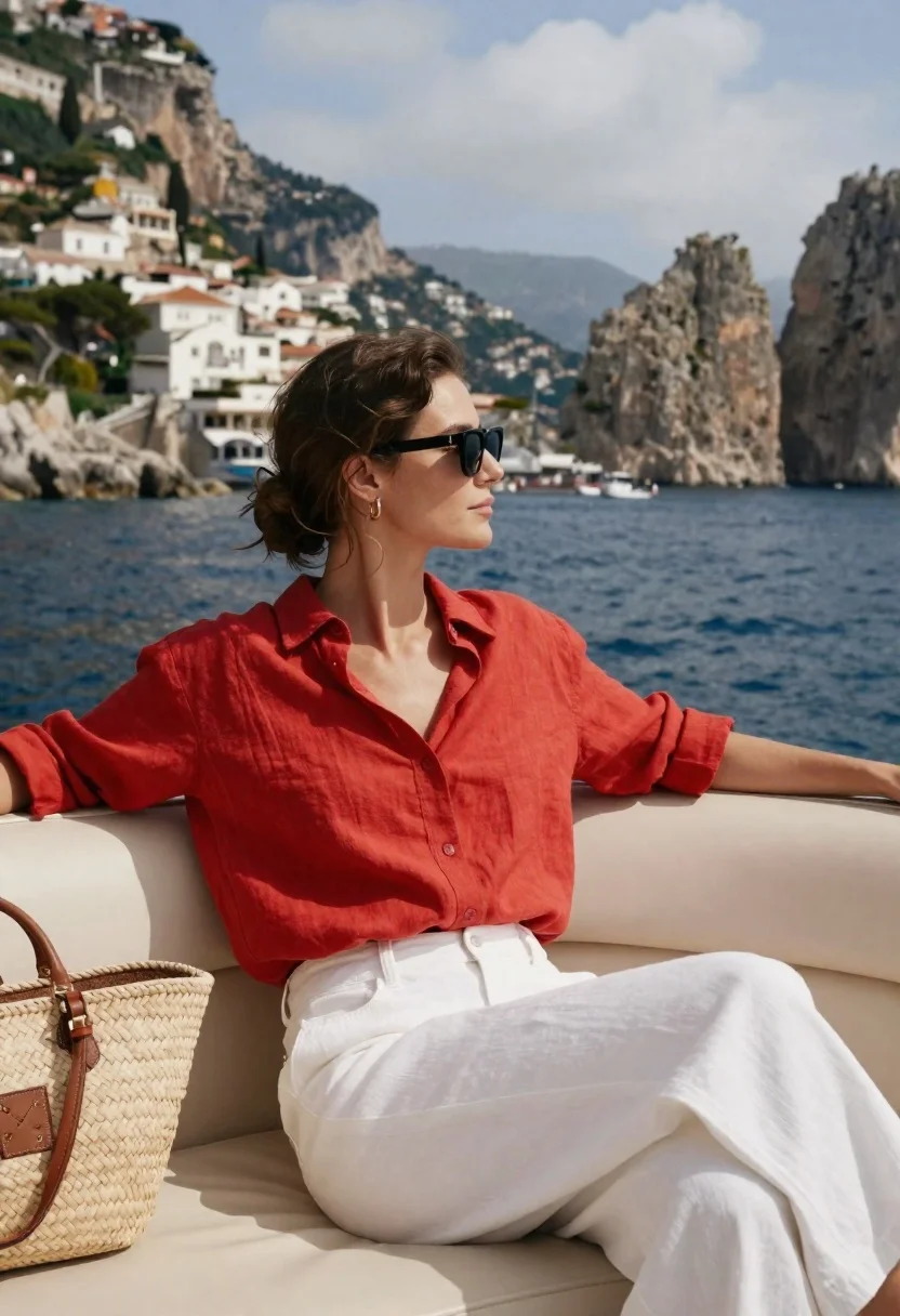 Woman Sits Relaxed The Cream-colored Seating Moving Boat With Her