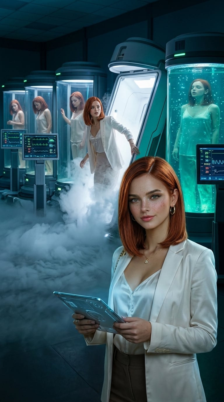 White Blazer Futuristic Lab Stasis Pods