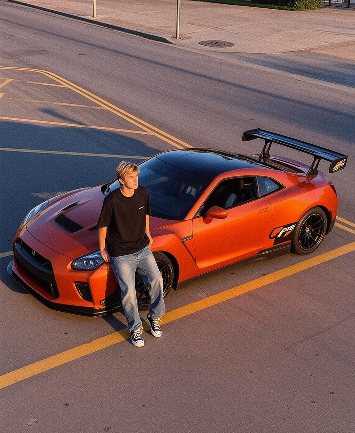 Orange Car Parking Lot Look