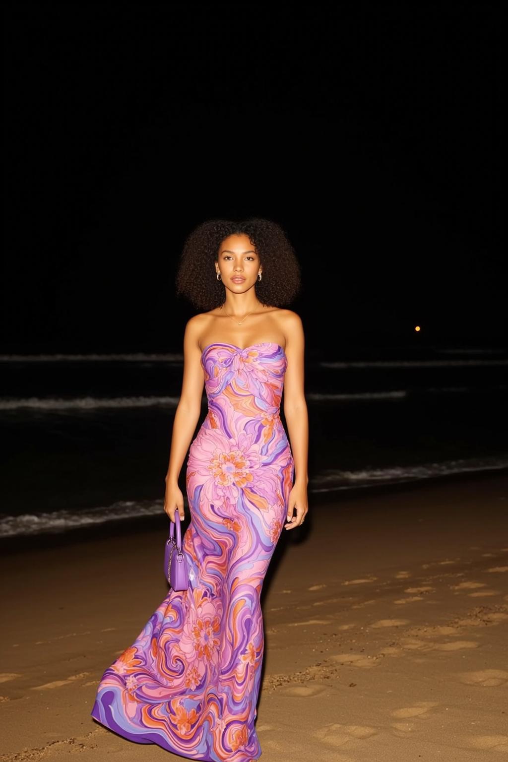 Strapless Floor Length Strapless Beach At Night Sand Ocean