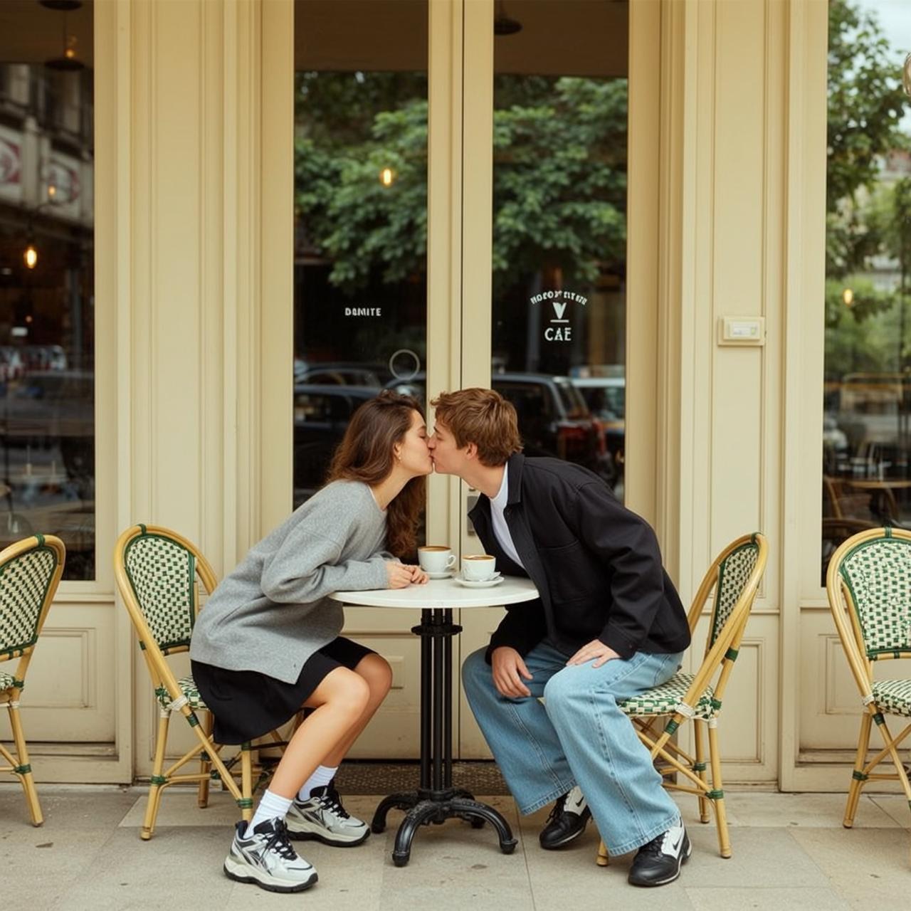 Outdoor Cafe Kiss Moment