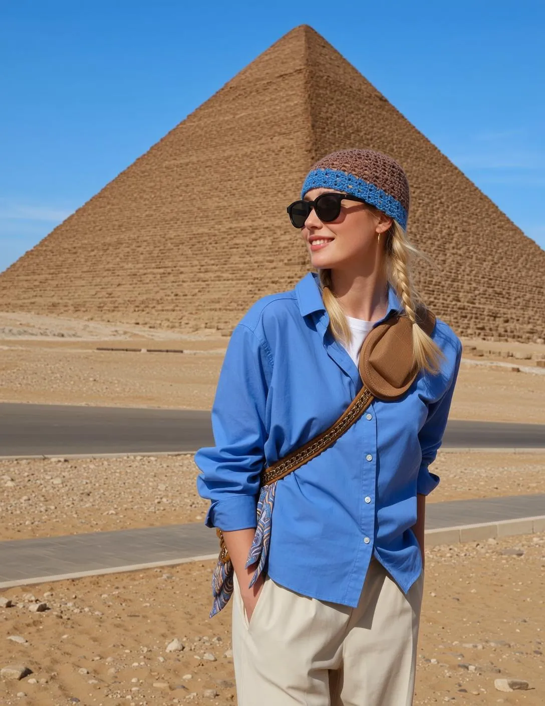 Sunglasses And Earrings With Blue Shirt