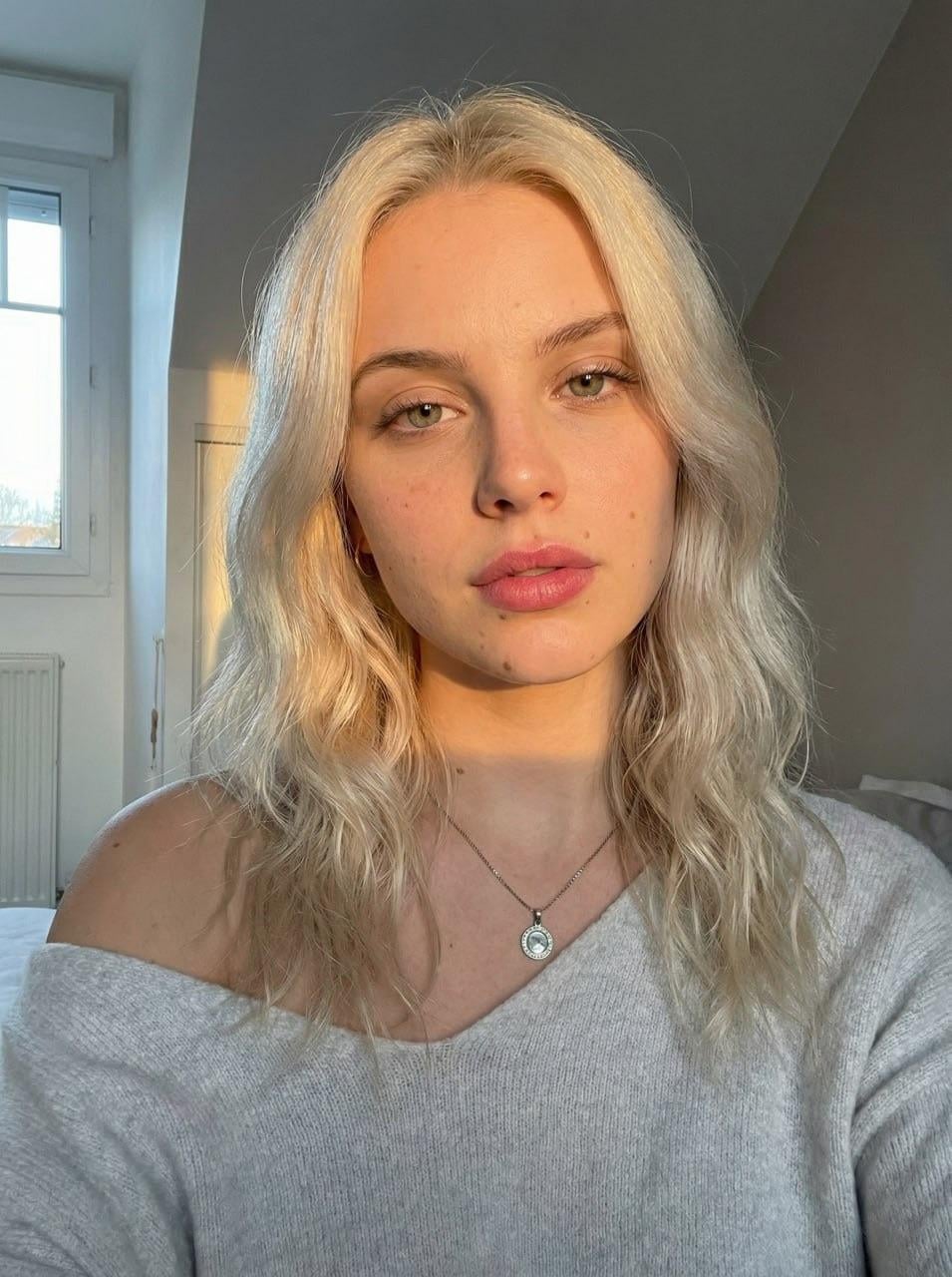 Golden Hour Portrait Soft Knit Sweater Silver Necklace