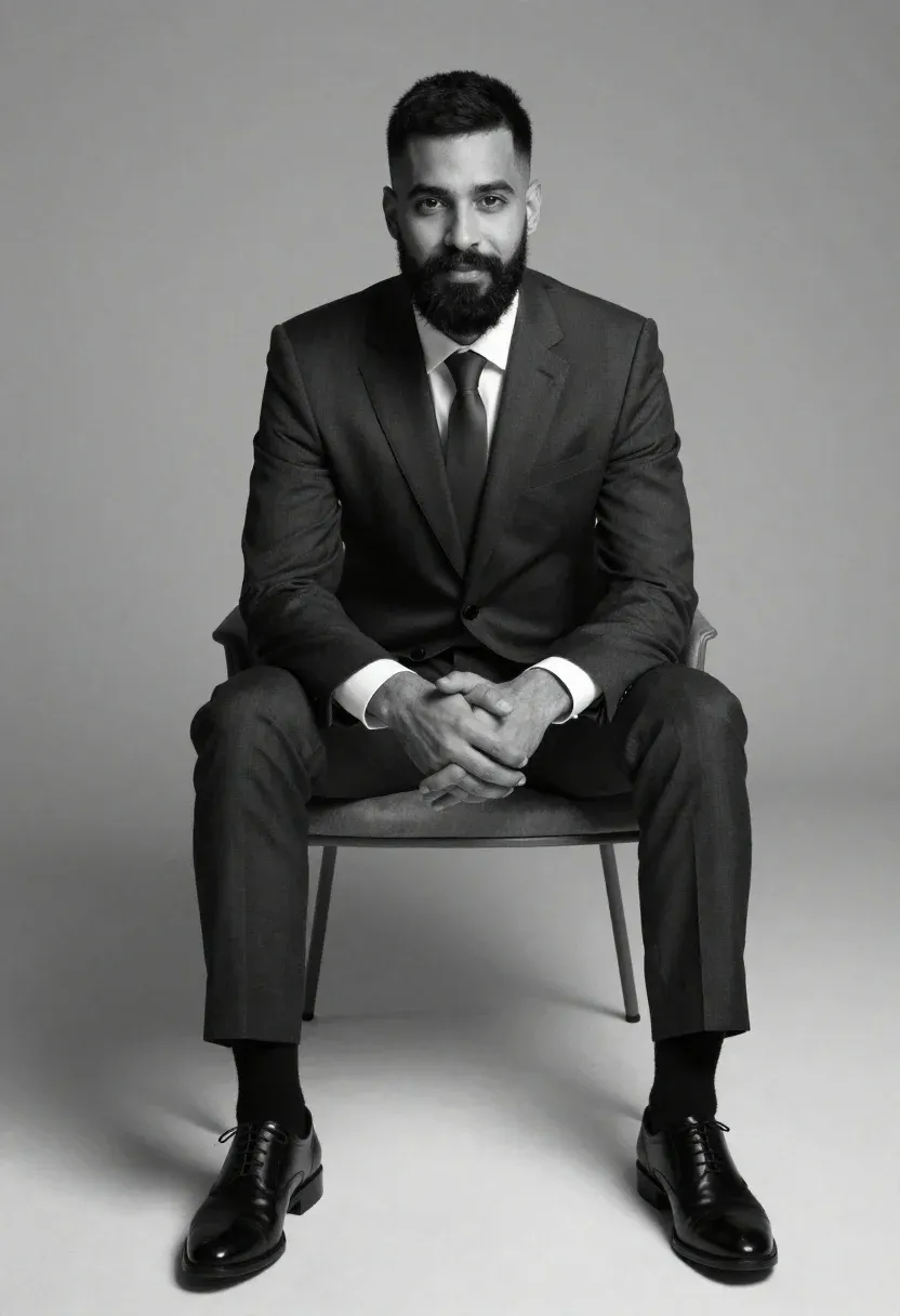 Portrait Well-dressed Man Sitting Modern Chair Subject Man With Short