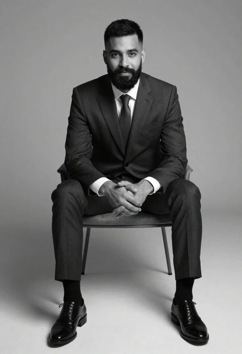 Portrait Well-dressed Man Sitting Modern Chair Subject Man With Short reference photo
