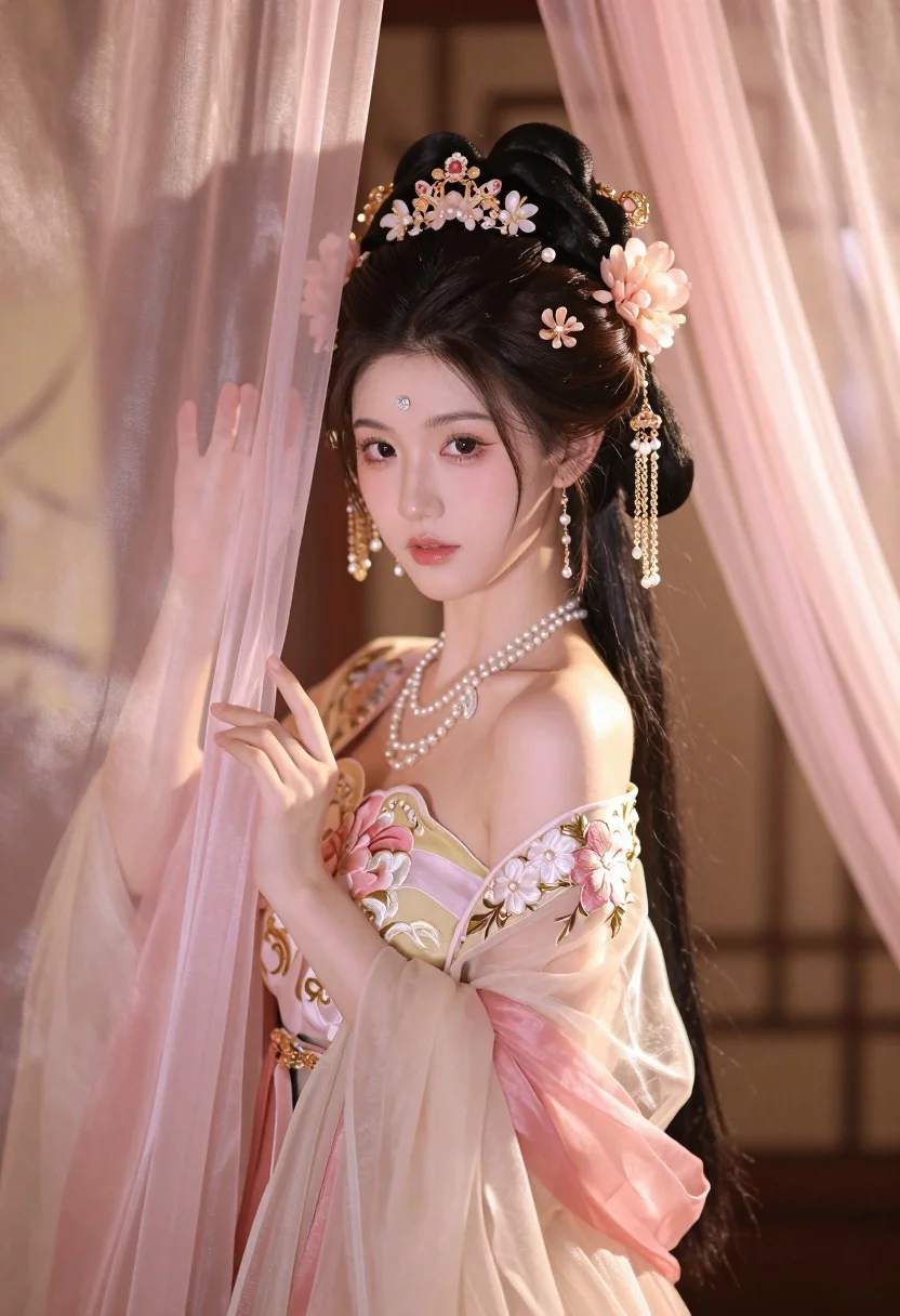 Young Woman With Fair Skin And Dark Hair Styled Elaborate