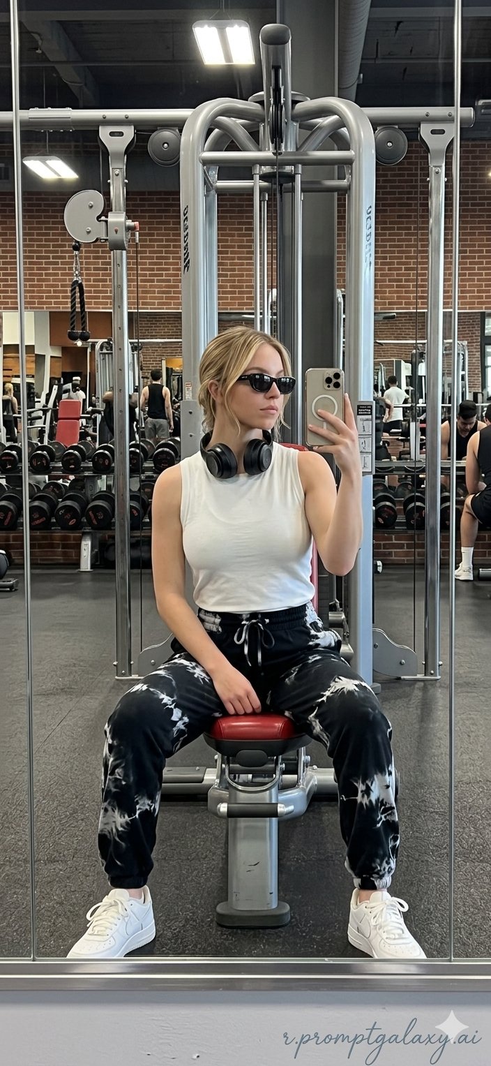 Gym Mirror Selfie White Tank Top Tie Dye