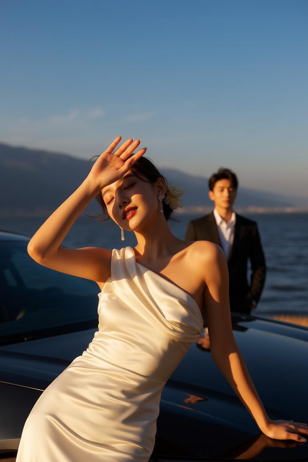 Explore Leans Against Hood Black Car Her
