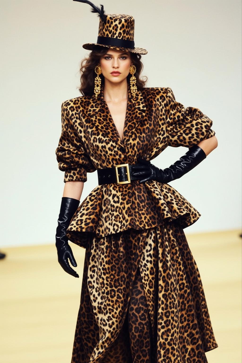 Leopard Print Peplum Jacket And Skirt Confident Pose