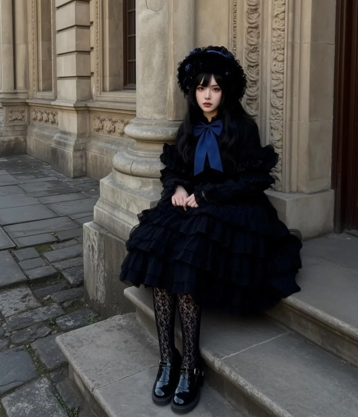 Ruffled Dress on Steps