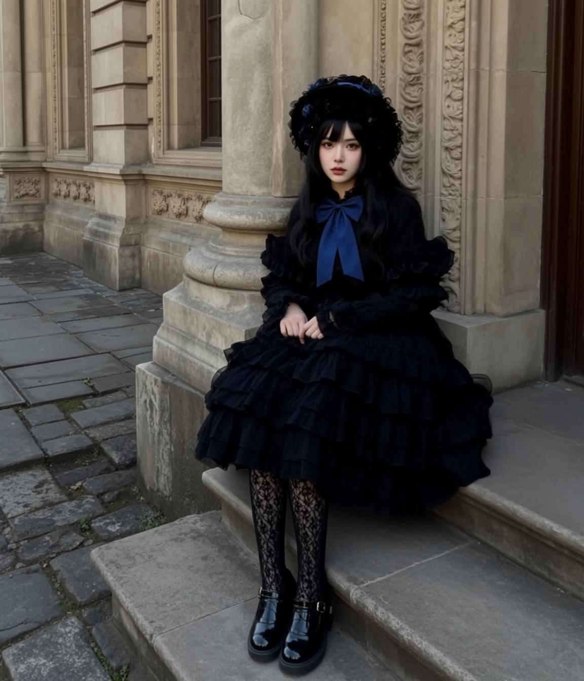 Ruffled Dress on Steps