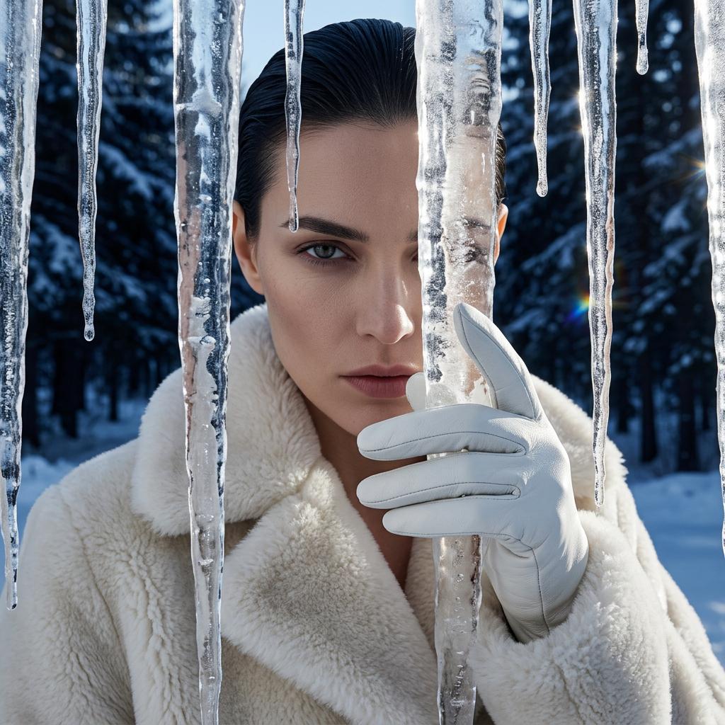 Winter Fashion Portrait Snowy Forest Icicles