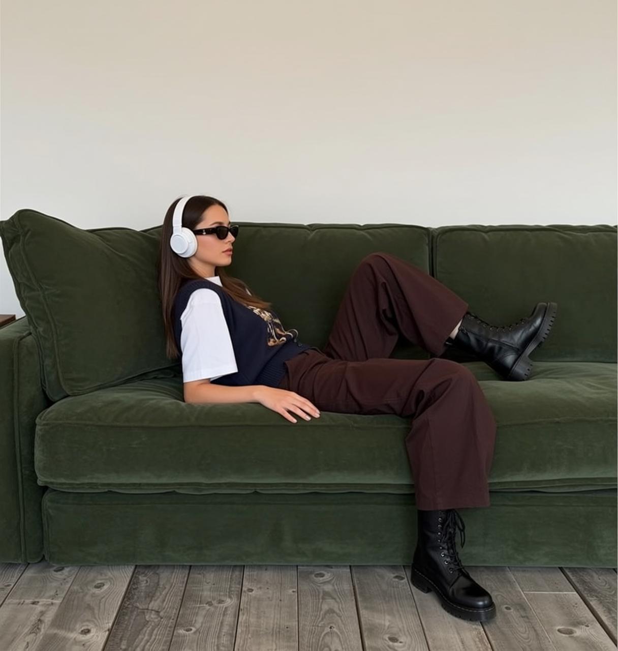 Sweater Vest and Brown Trousers Indoors