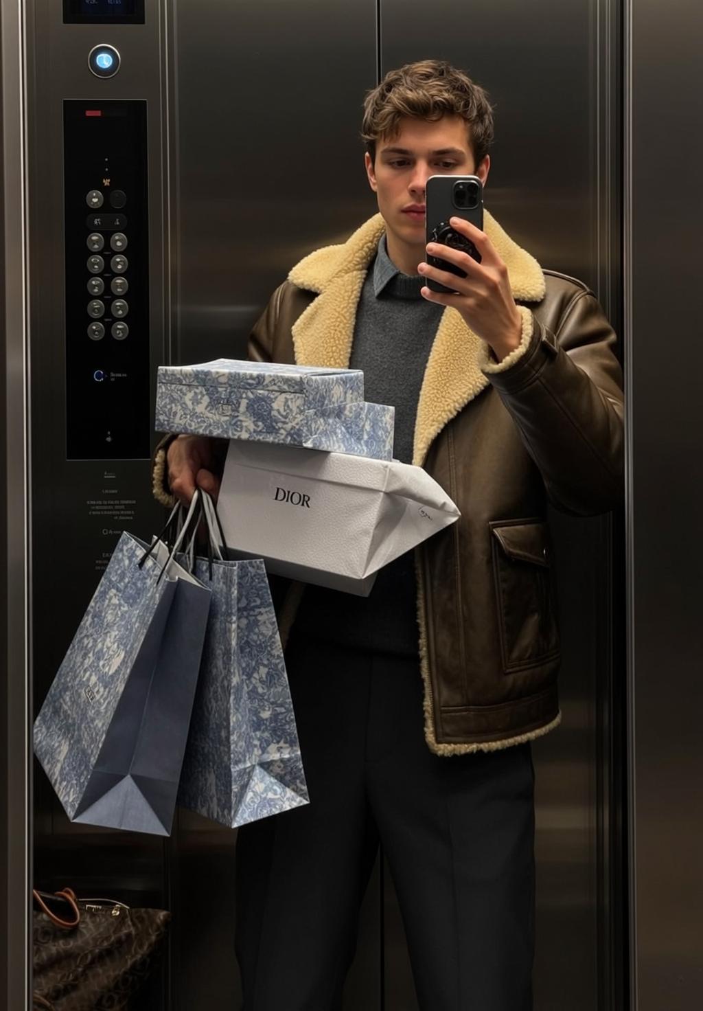 Elevator Shopping Bag Selfie