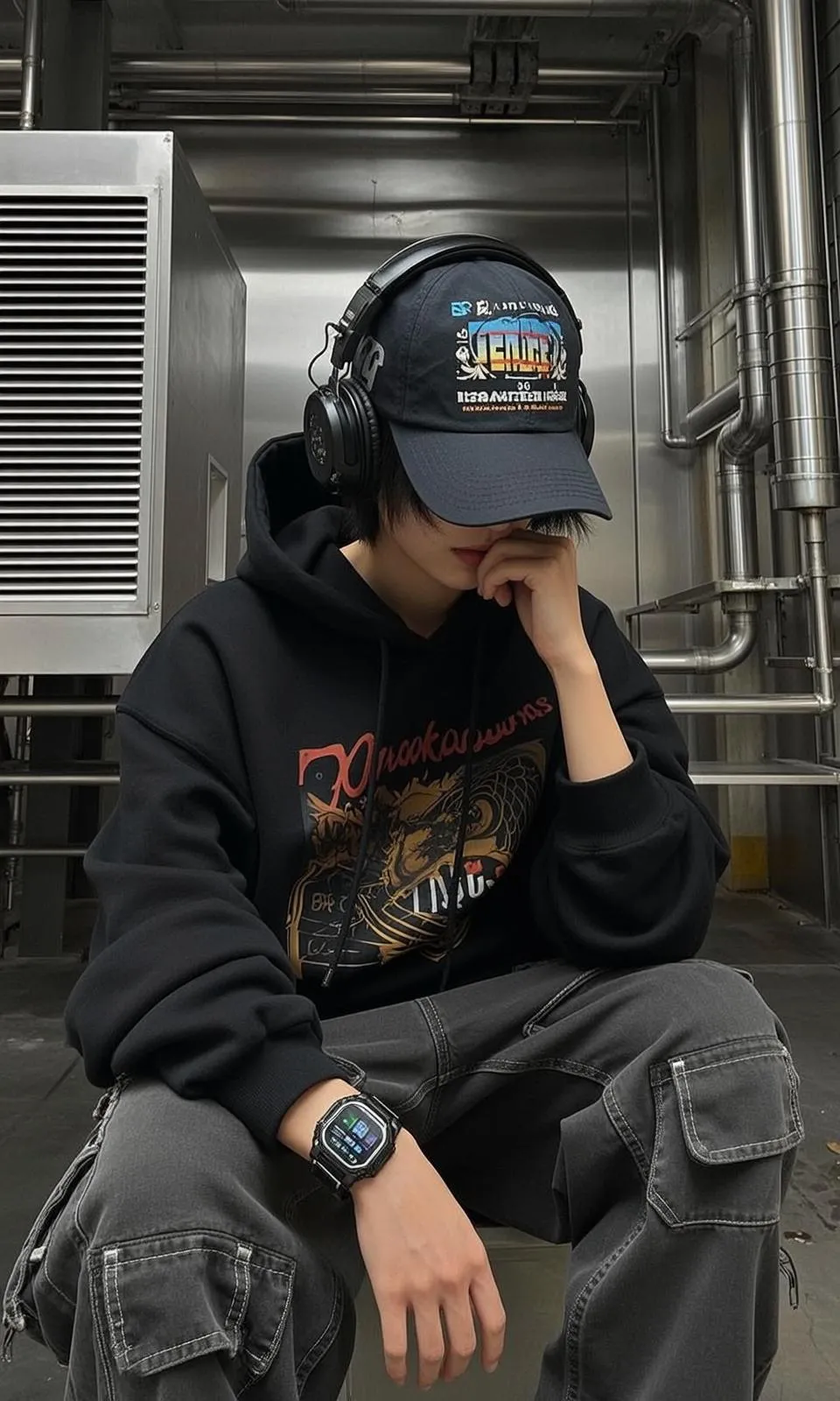 Dragon Hoodie Industrial Mood Look