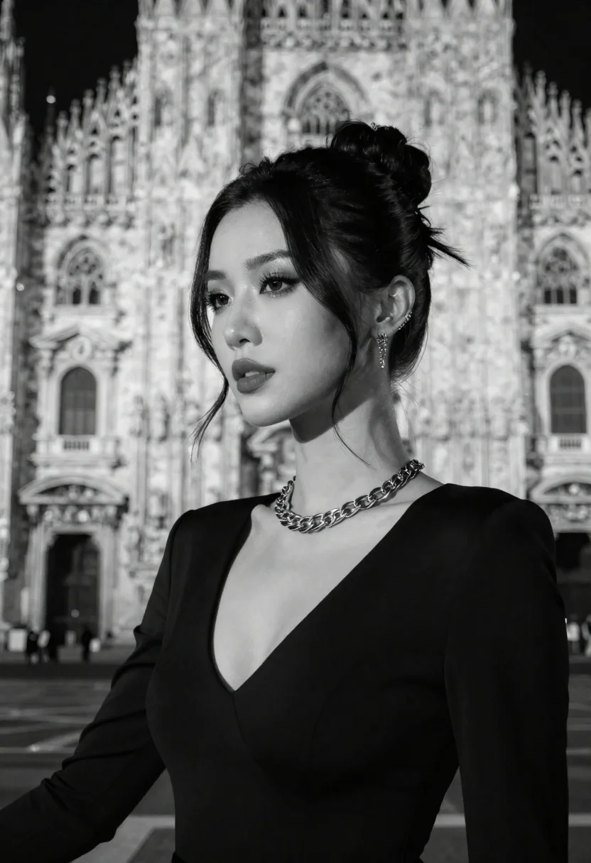 Striking Black And White Portrait Woman With Elegant Updo Hairstyle