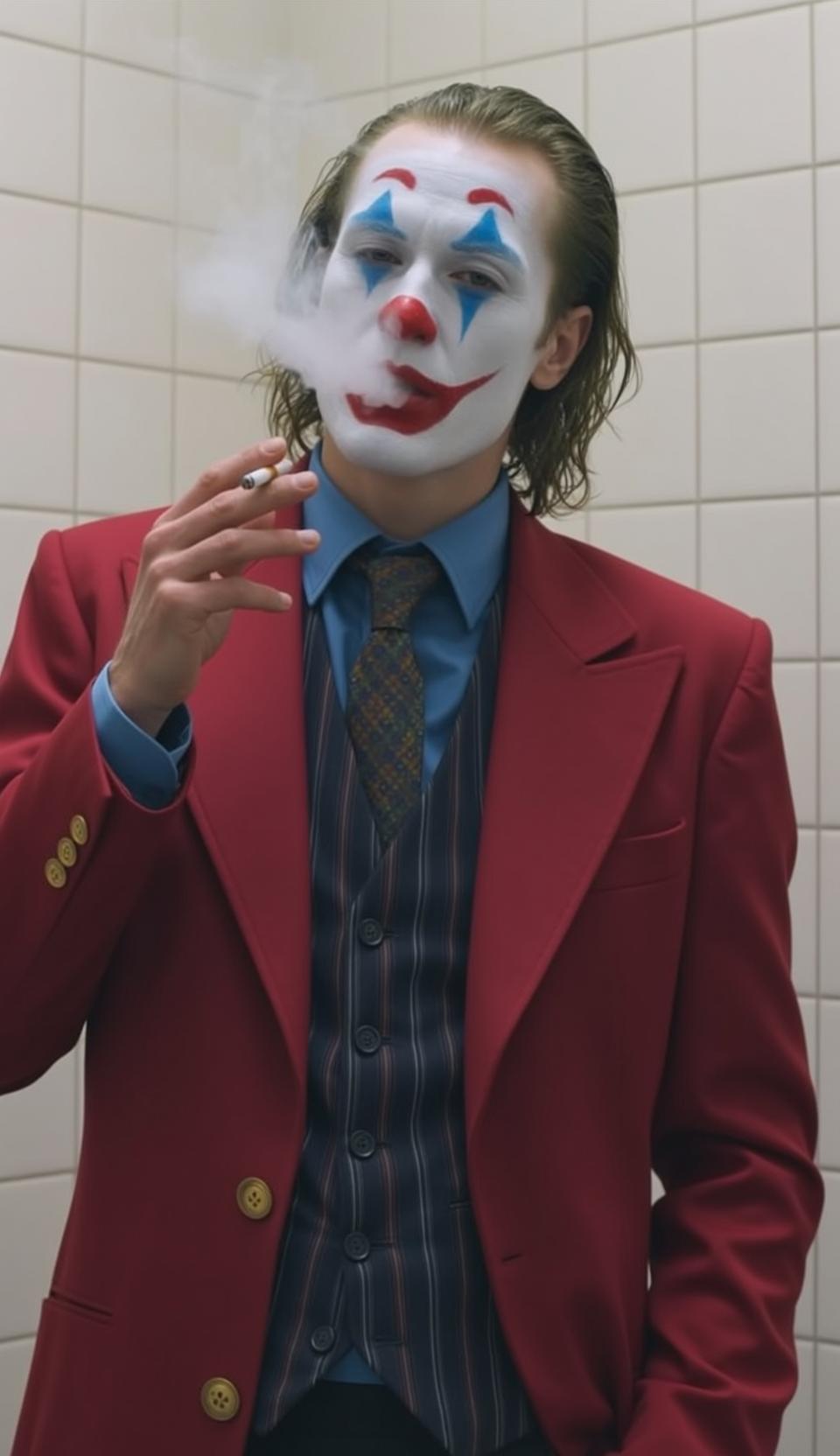 Red Blazer Bathroom Smoke Clown