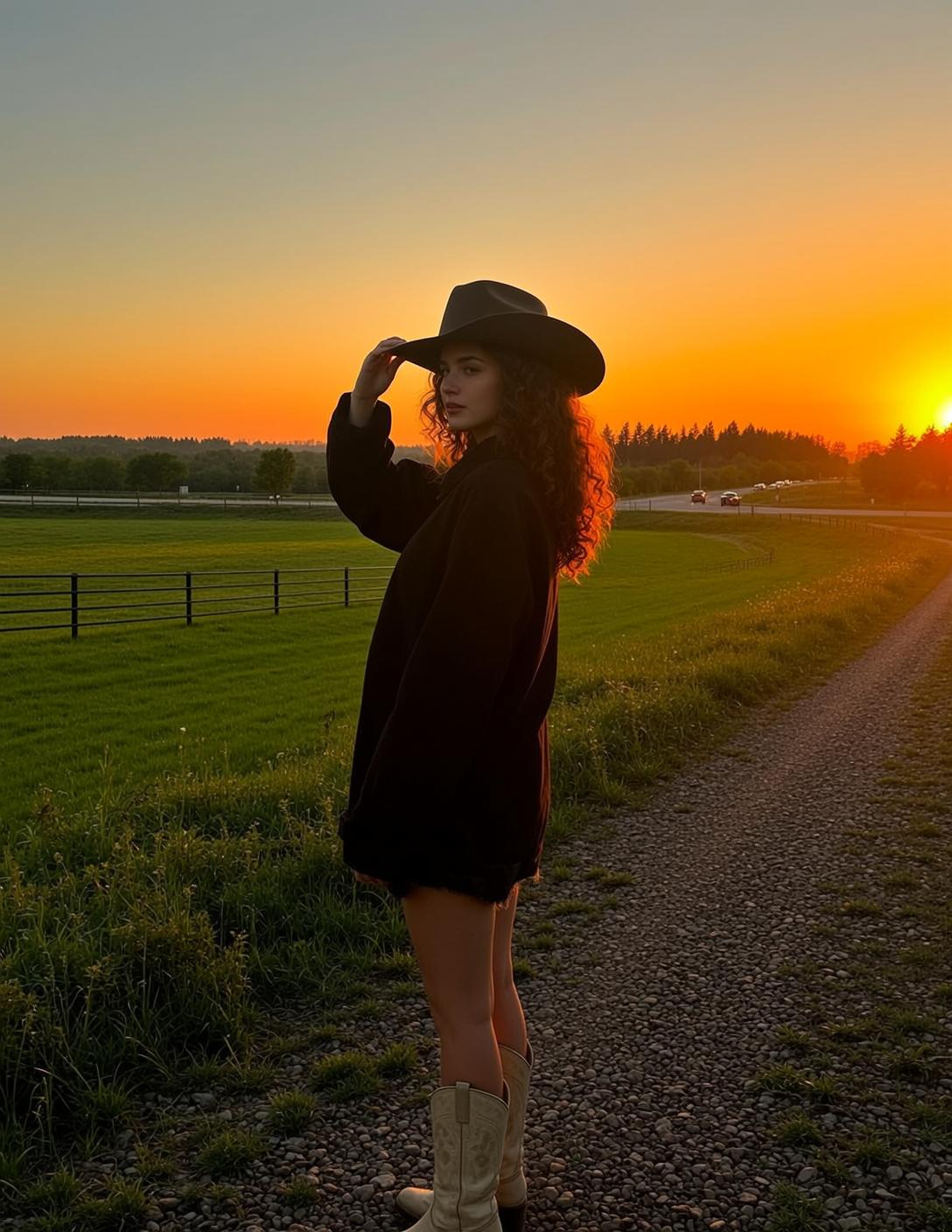 Brown Sweater Hat Field Pose