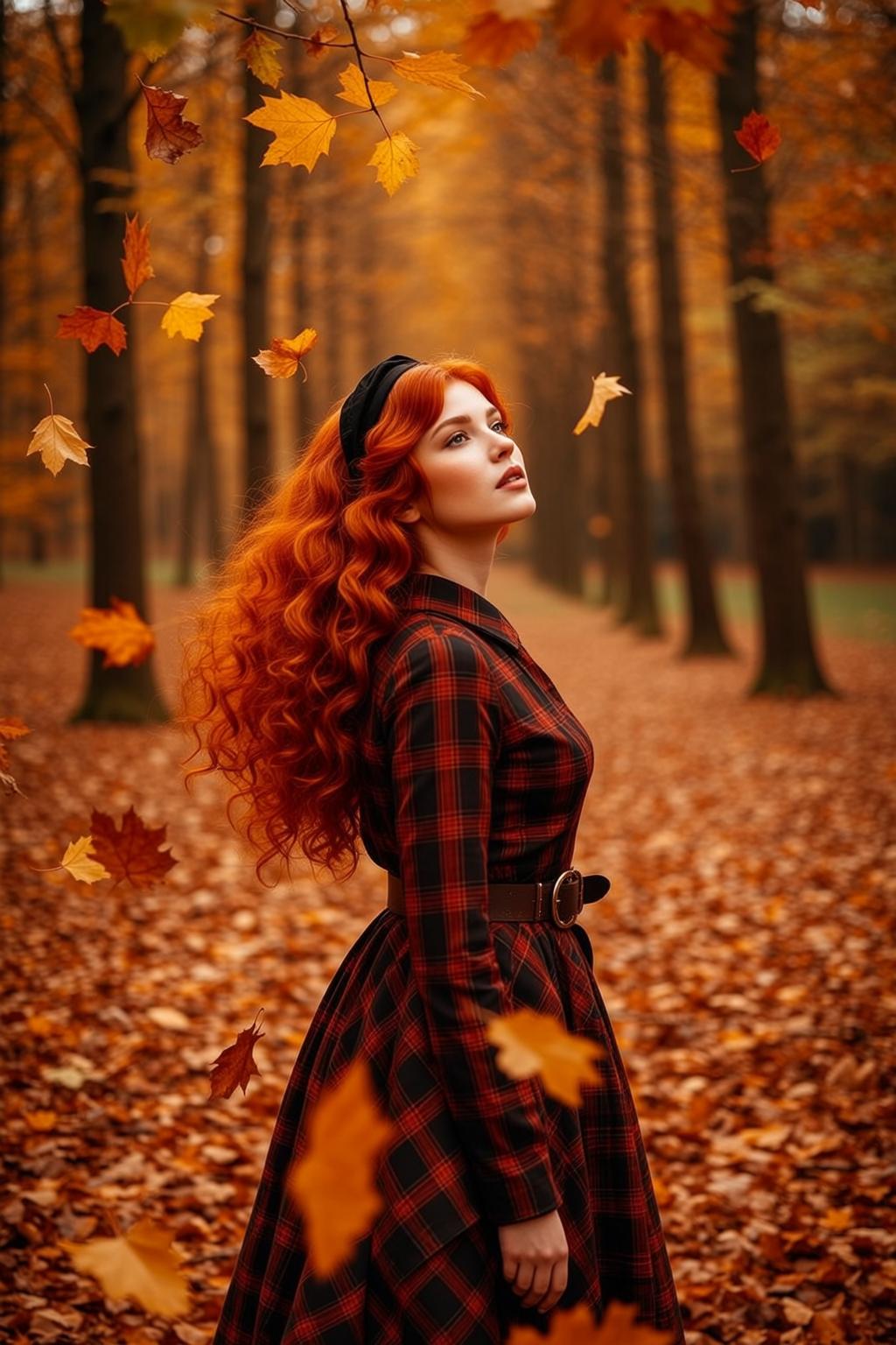 Autumn Long Curly Vibrant Red Fair Black