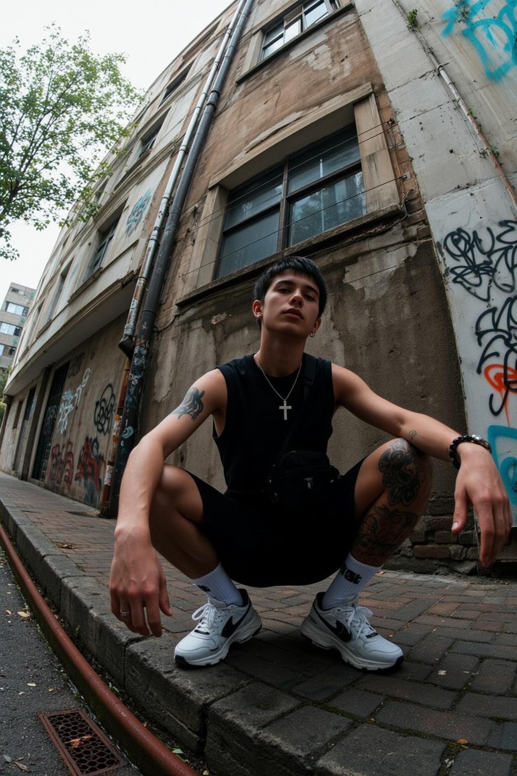 Squatting Urban Alleyway Graffiti