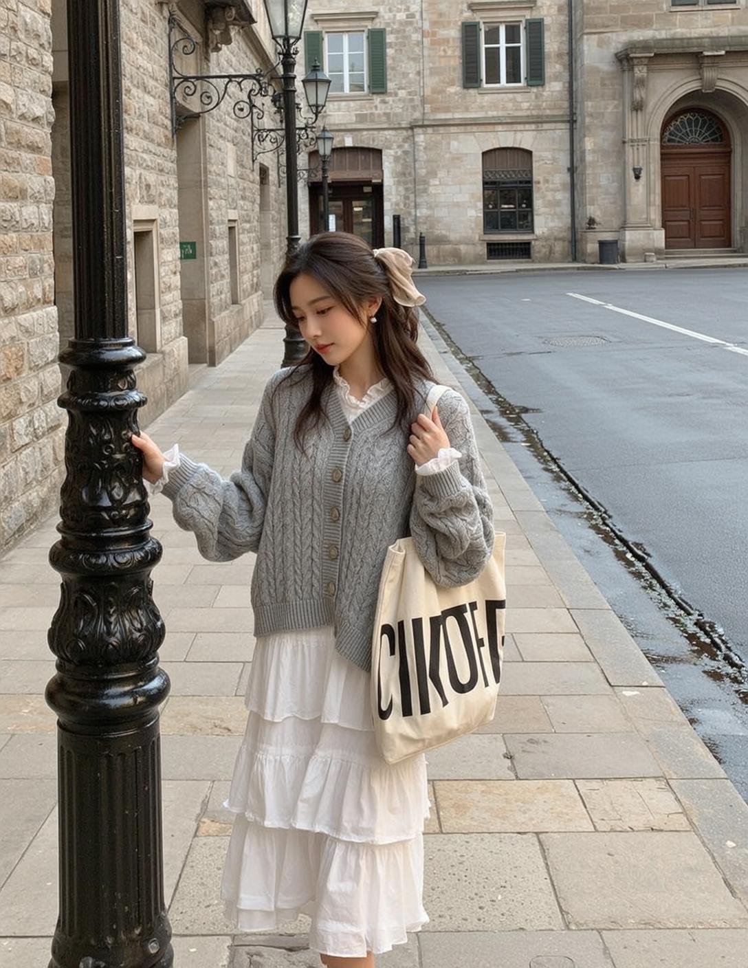 White Skirt Lamppost Pose