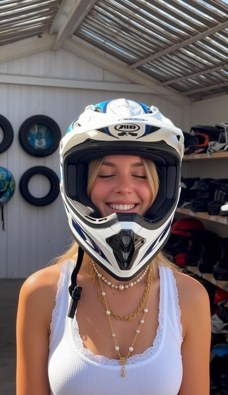 Explore White Blue Motocross Helmet Her Eyes
