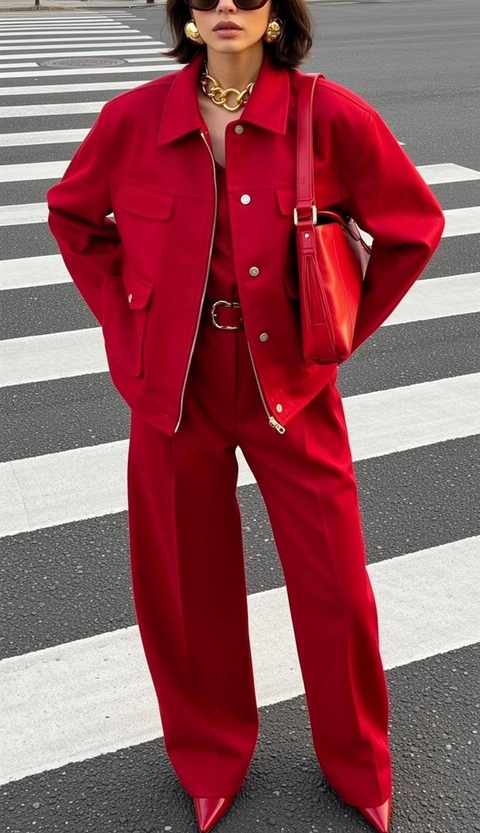 Red Jacket Pedestrian Crossing Full Body