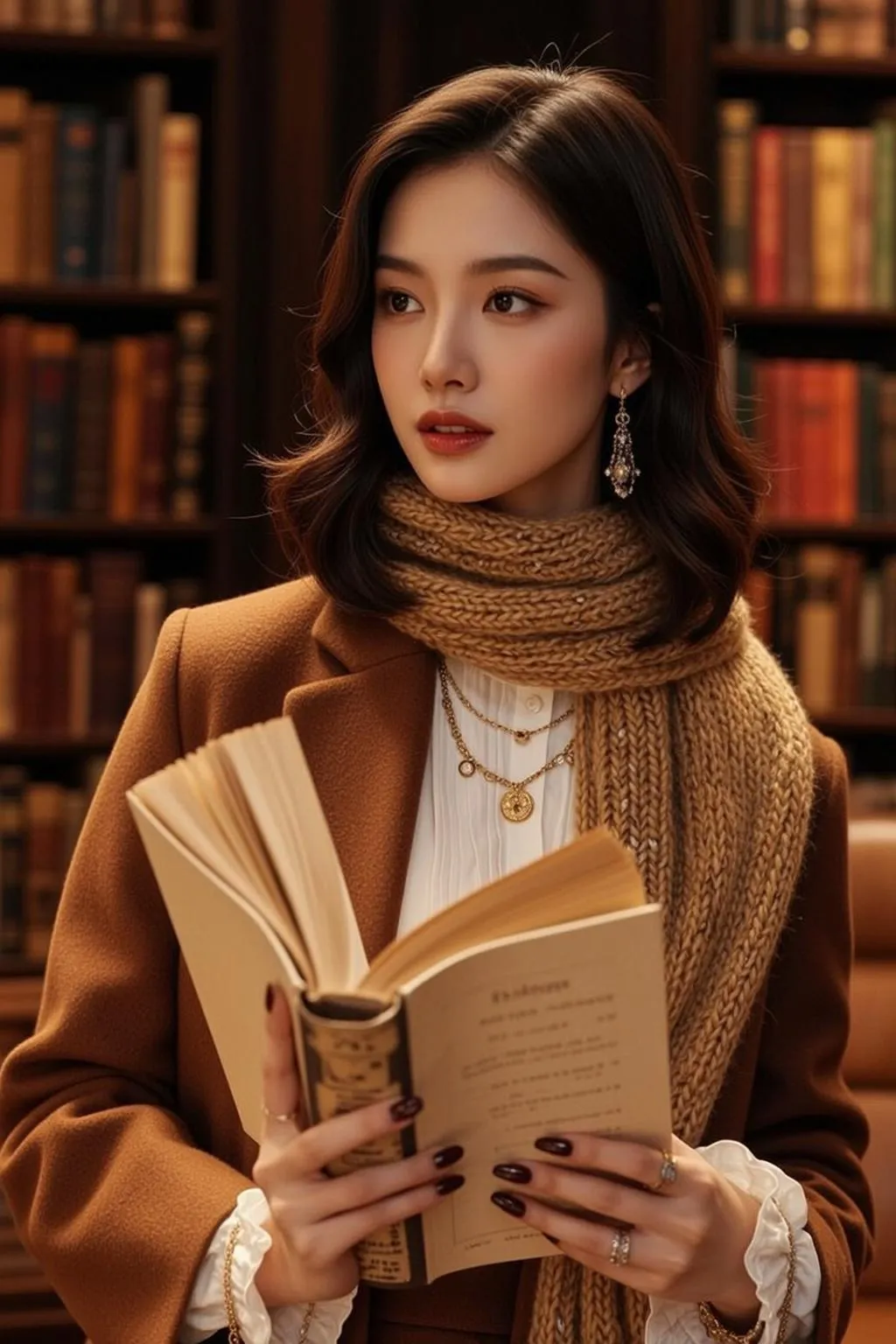 Earrings Necklace And Nails In Coat Portrait