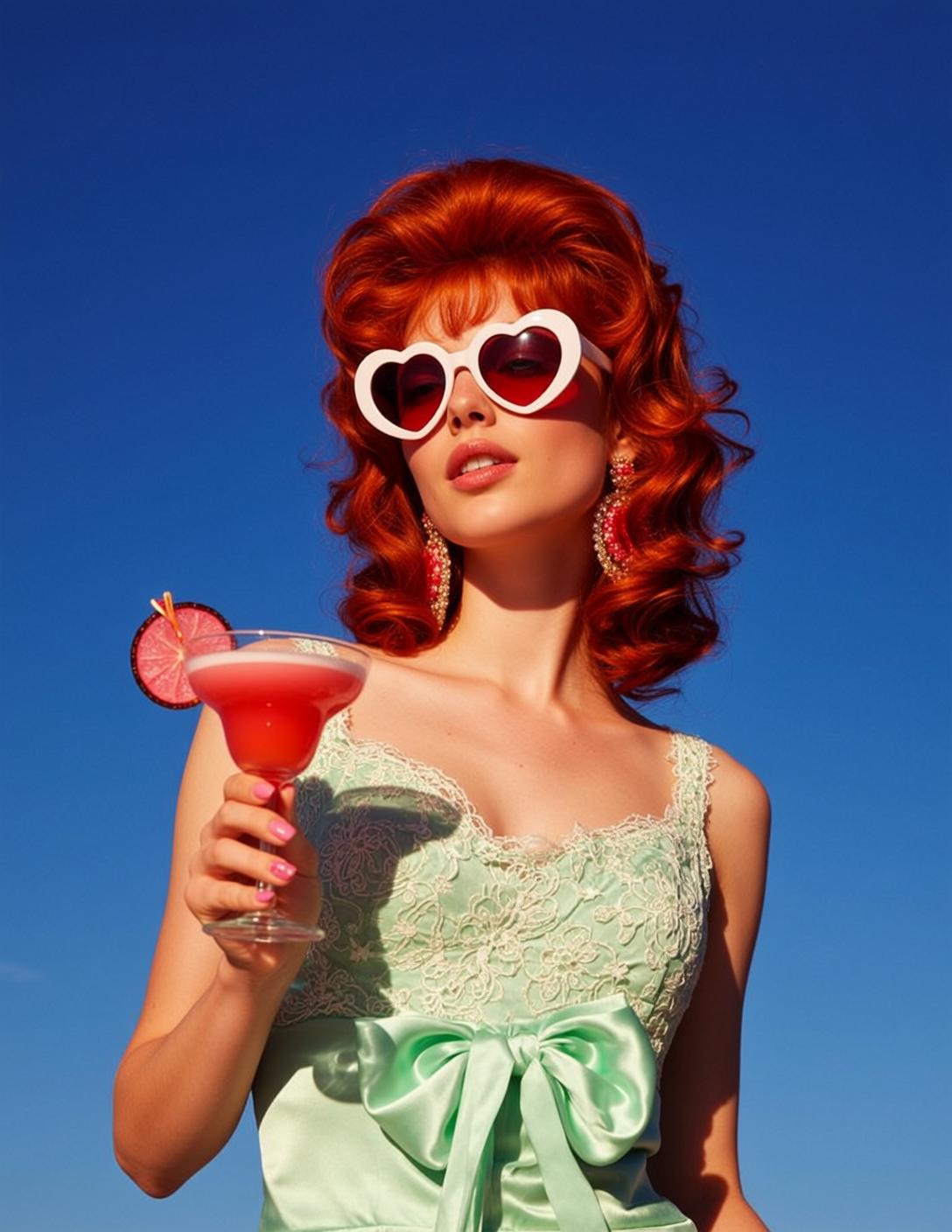 Creative Bright Red Voluminous Curled 1950s Fair