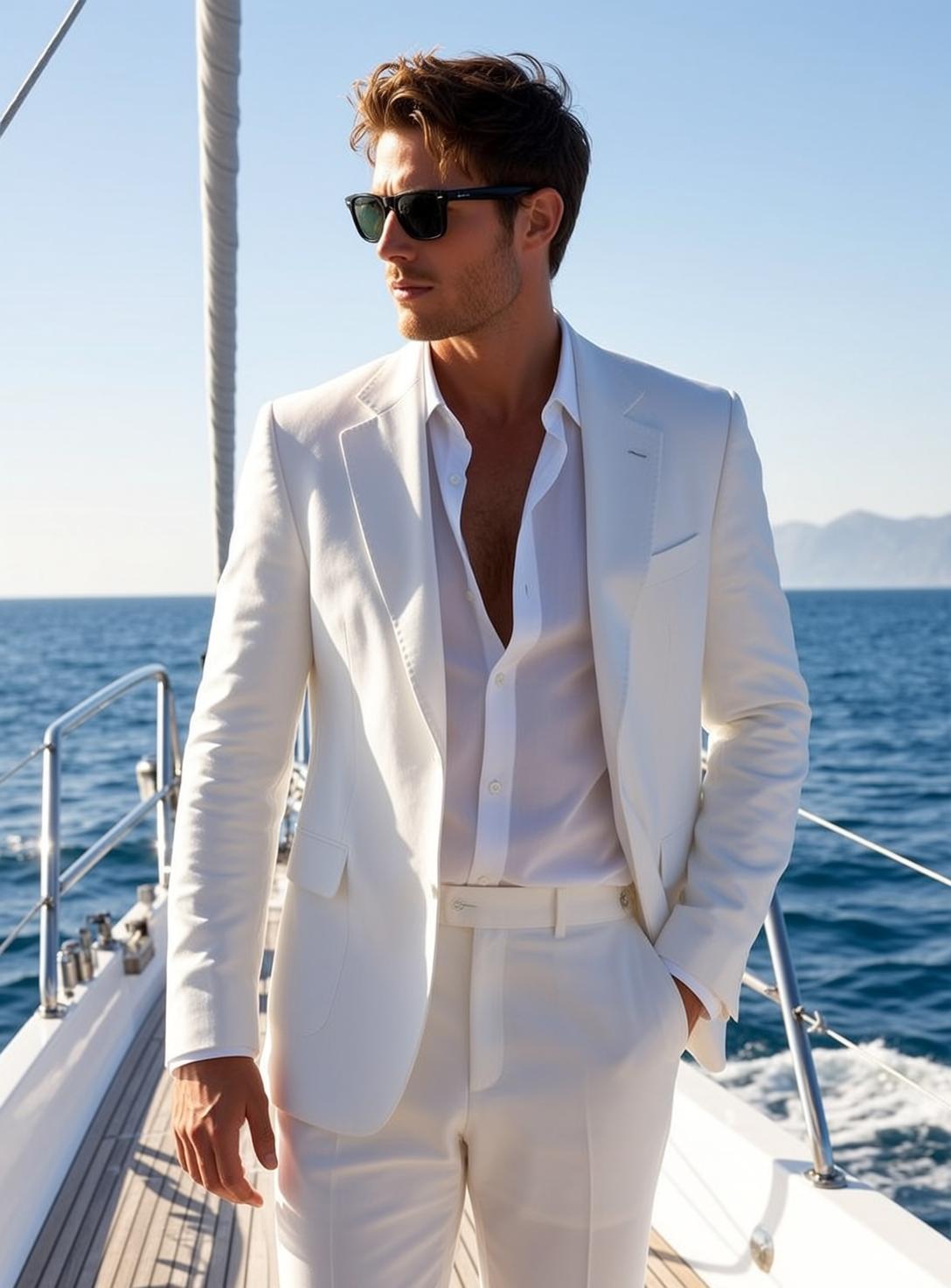 Brown Wavy Tan White Dress Shirt Unbuttoned