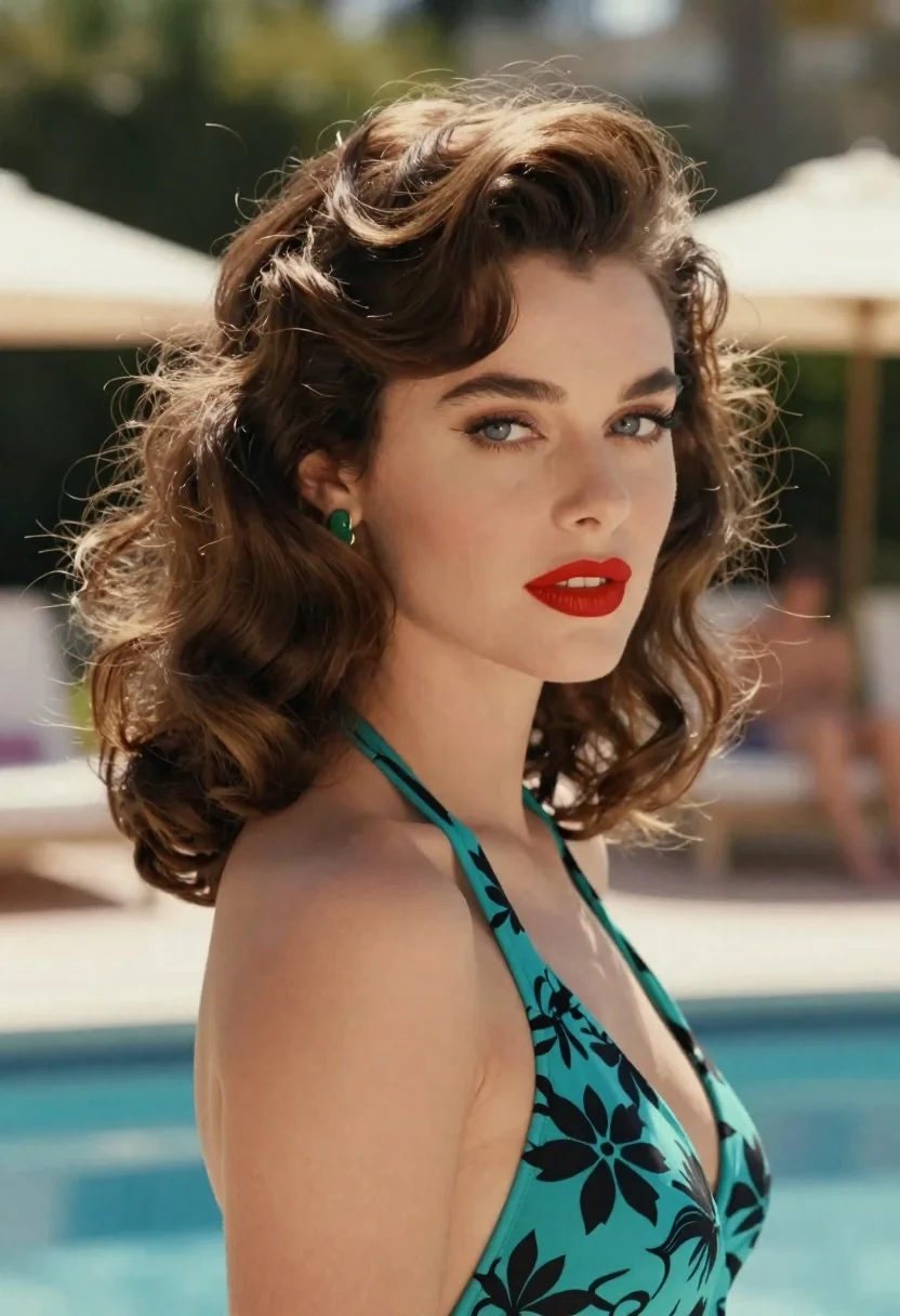 Woman With Voluminous Brown Hair Styled Retro Updo And Wearing reference photo