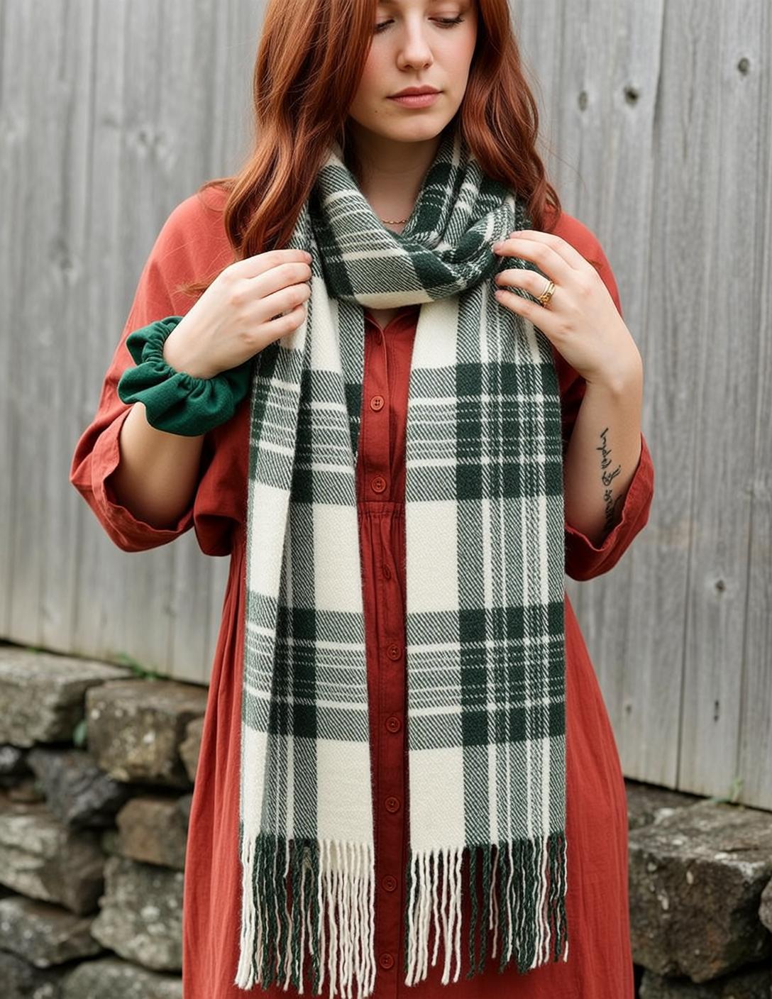 Auburn Hair Plaid Scarf