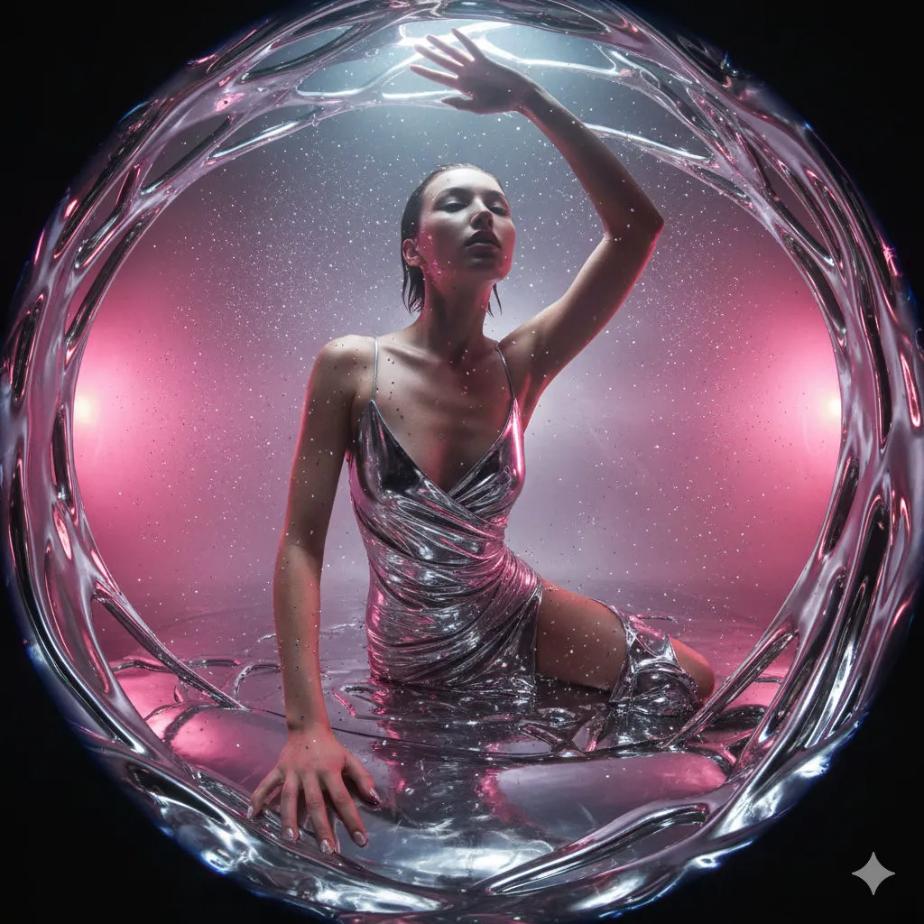 Chrome Glitter Editorial Reach Pose