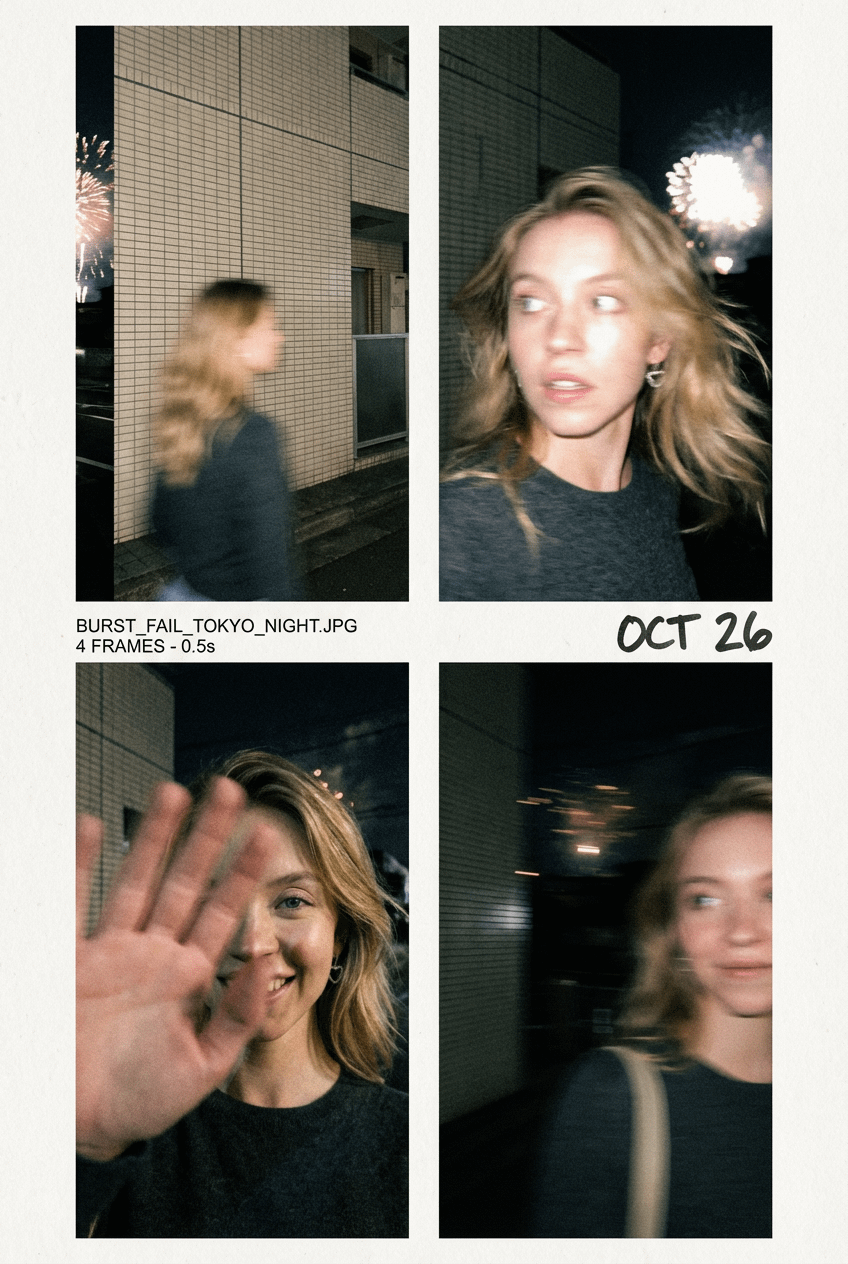 Four Panel Woman Night Fireworks reference photo