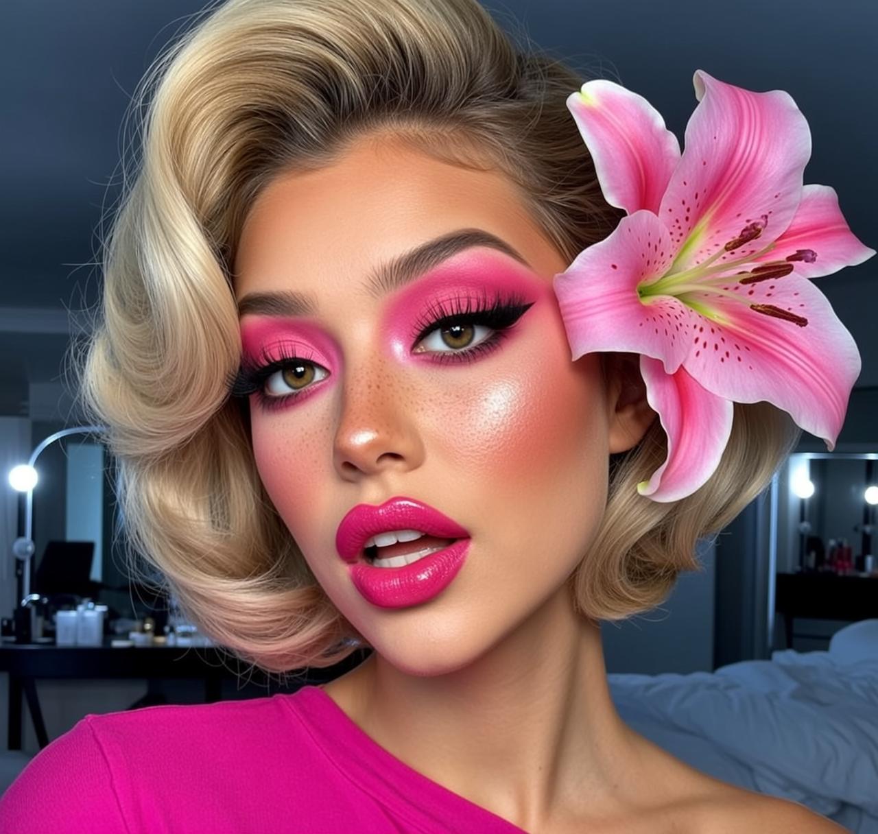 Makeup Captured Close-up Her Head Tilted Slightly