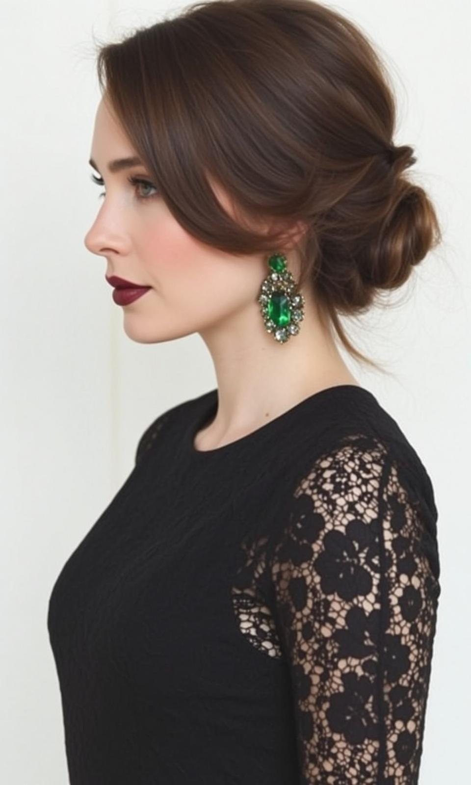 Luxury Brown Updo Fair Black Lace Top