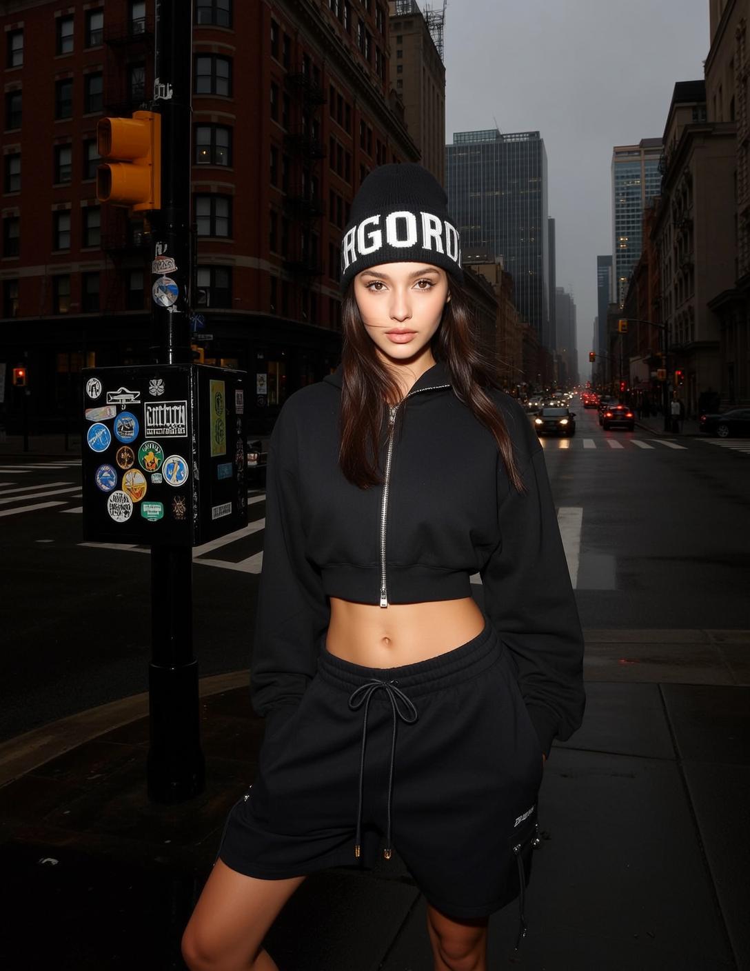 Black Beanie Cropped Hoodie Portrait