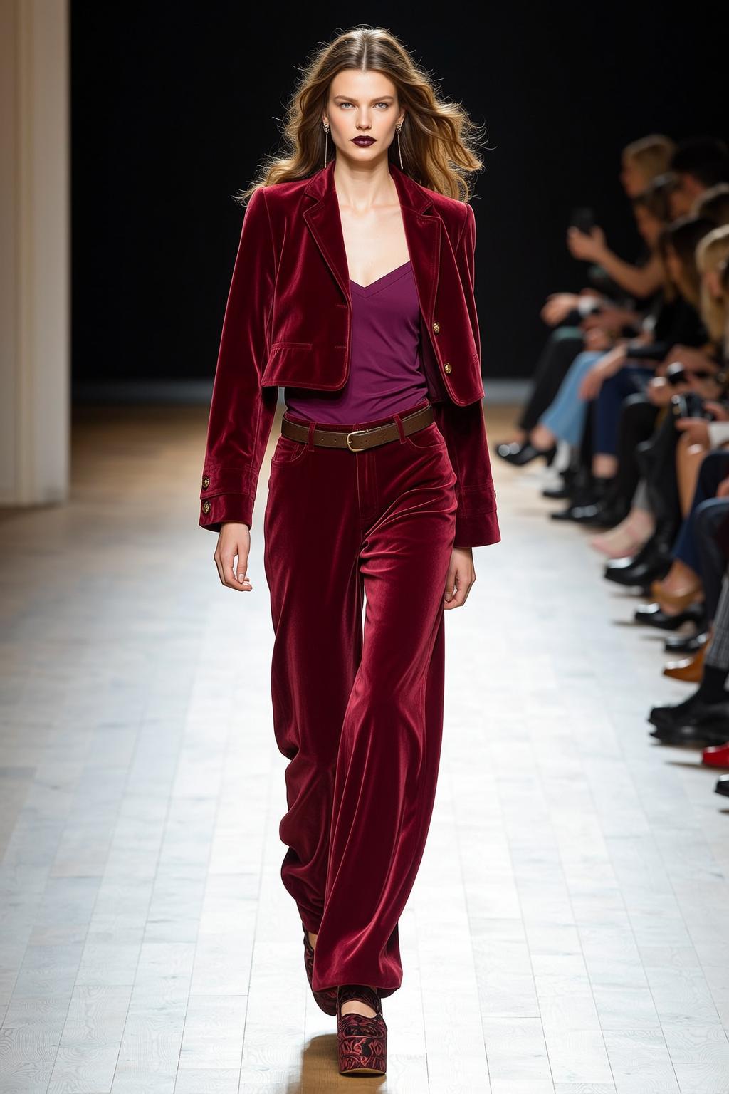 Walking Fashion Runway Deep Purple Tank Burgundy Velvet