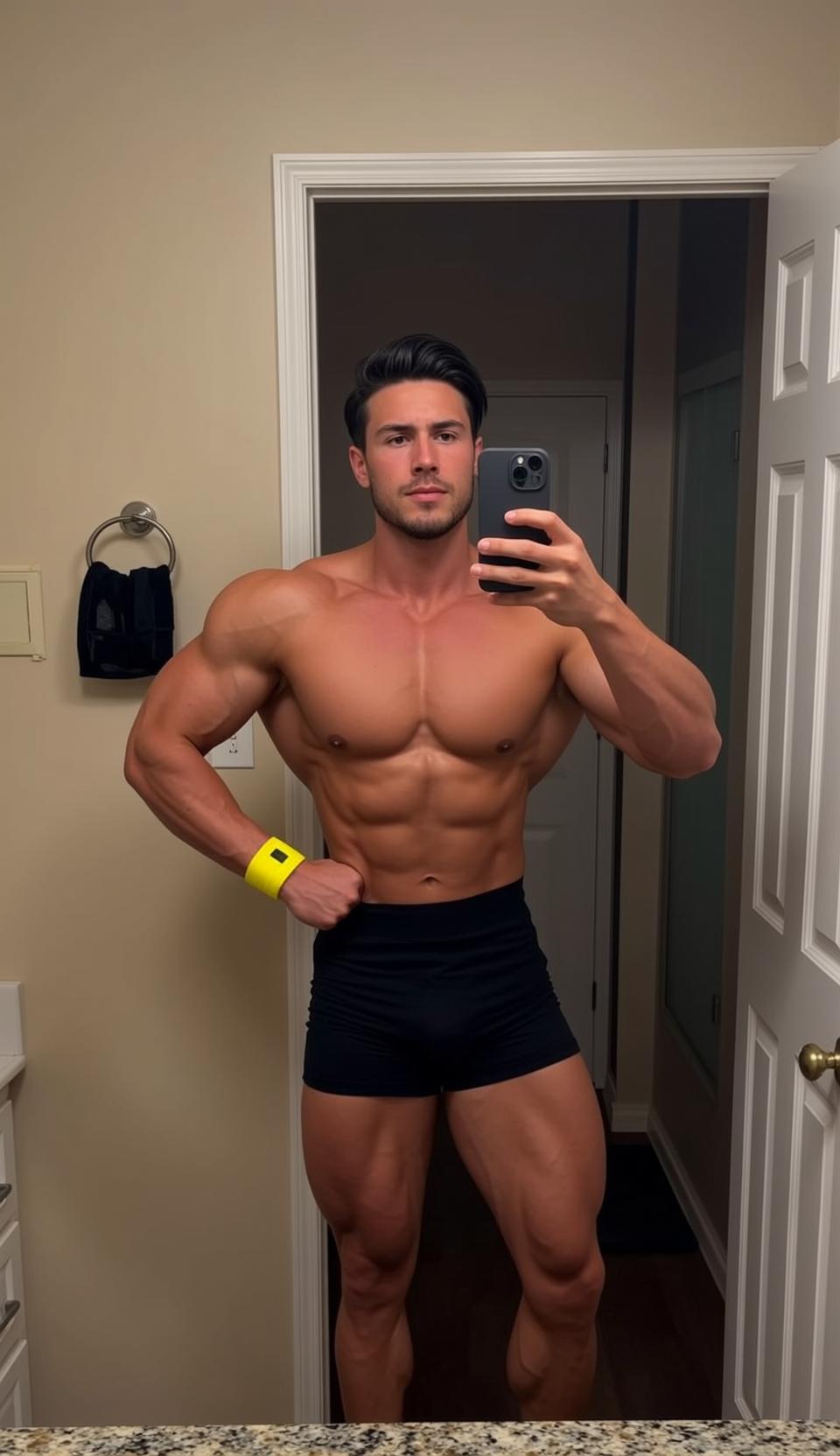 Muscular Dark Styled Tan Black Athletic Shorts