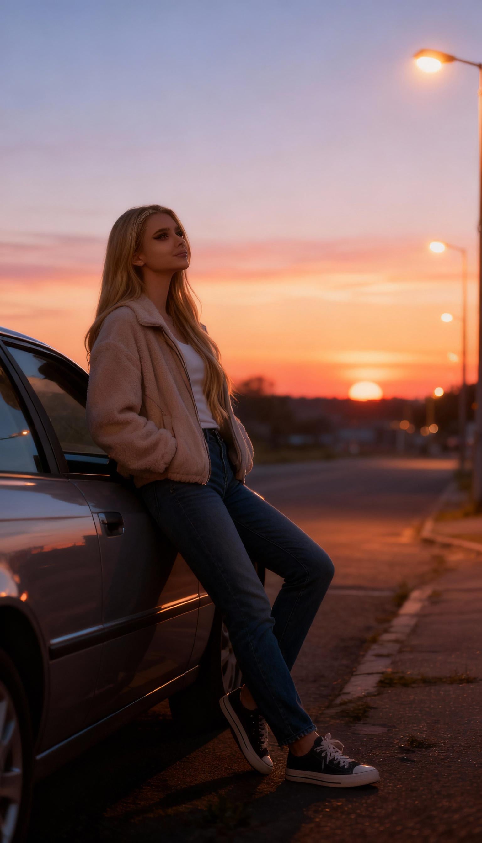 Sunset Road Trip Beige Fleece Jacket