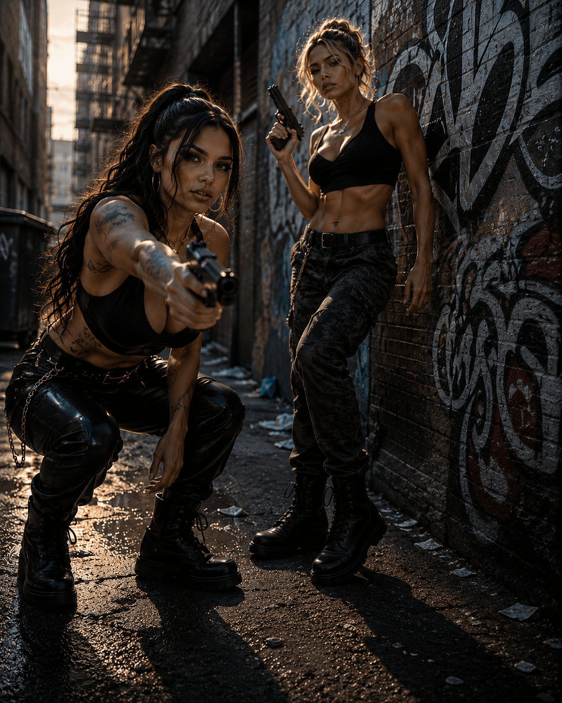 Urban Alleyway Action Shot Golden Hour Lighting