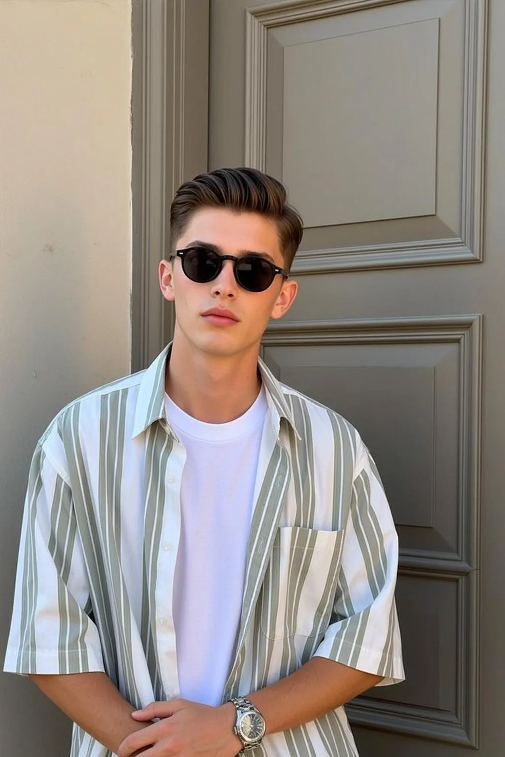 Sunglasses And Watch Near Building Doorway