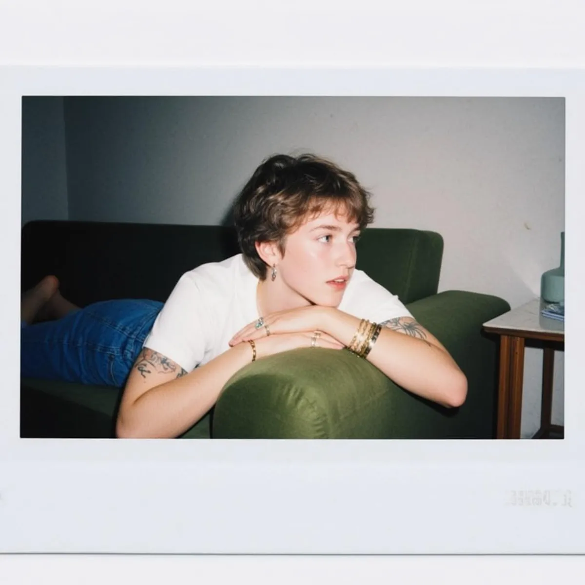 Tattoos Earrings Bracelets And Rings In Living Room Portrait