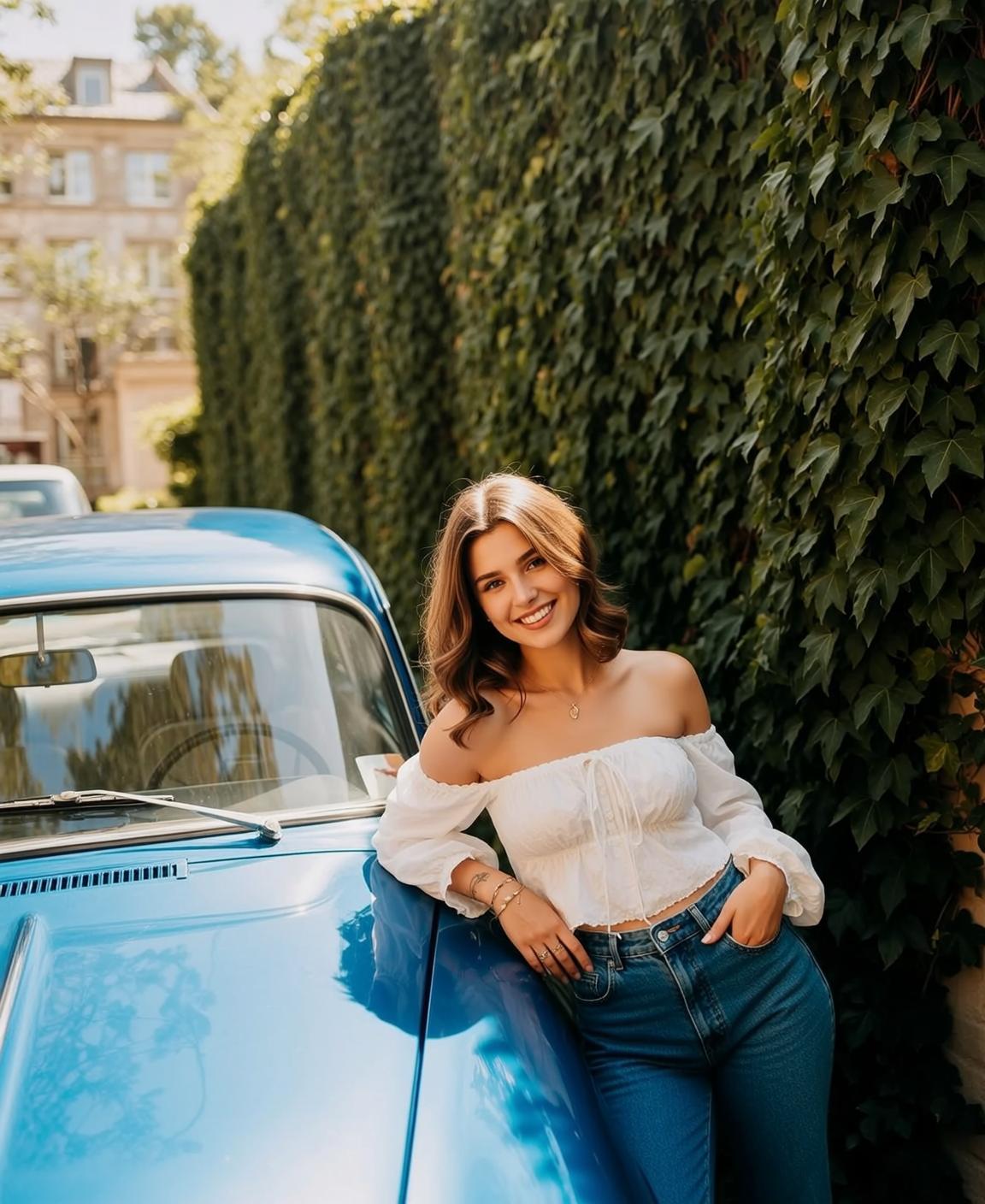 Explore Leaning Casually Against Hood Vintage Blue